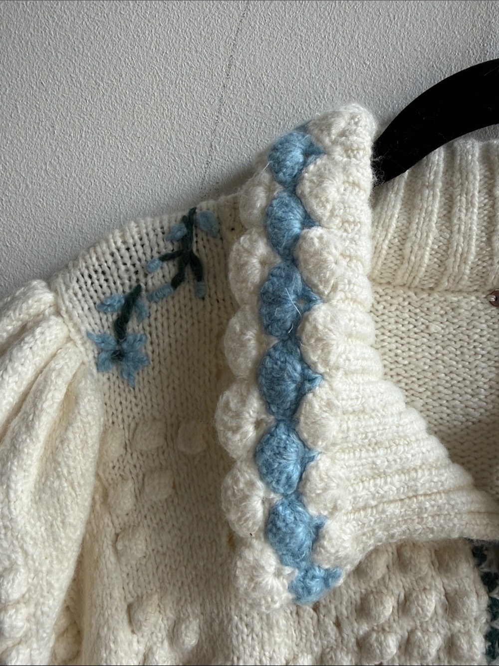 Free People Cream Knit Cardigan with Blue Trim - Picture 9 of 9